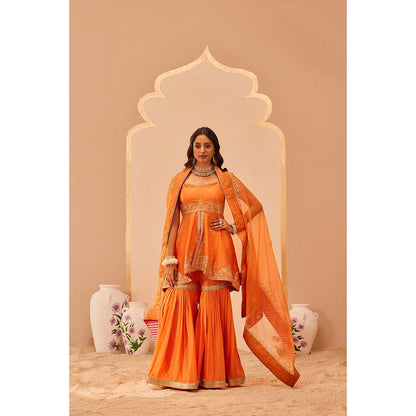 Sheetal Batra Orange Kurta With Sharara And Dupatta (Set of 3)