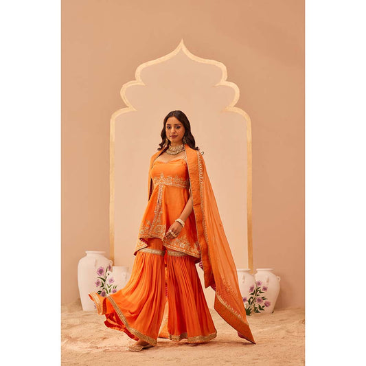 Sheetal Batra Orange Kurta With Sharara And Dupatta (Set of 3)