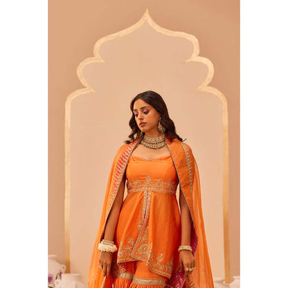 Sheetal Batra Orange Kurta With Sharara And Dupatta (Set of 3)