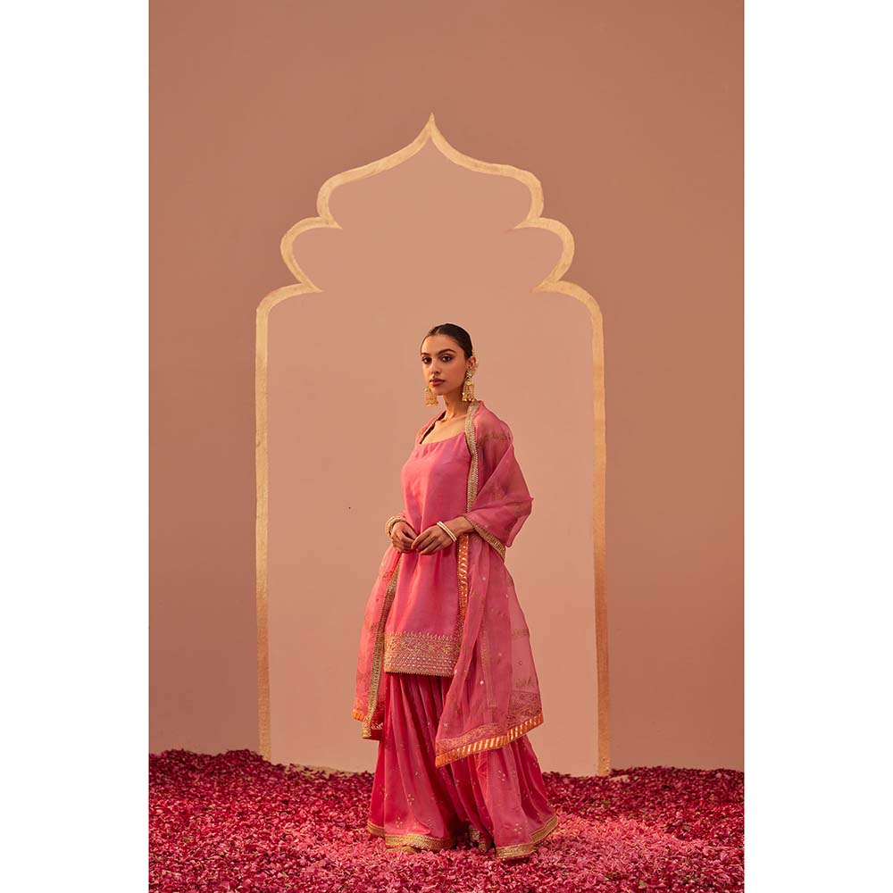 Sheetal Batra Pink Kurta With Sharara And Dupatta (Set of 3)