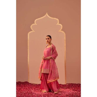 Sheetal Batra Pink Kurta With Sharara And Dupatta (Set of 3)