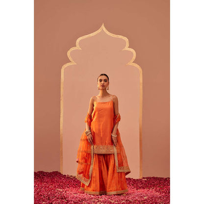 Sheetal Batra Orange Kurta With Sharara And Dupatta (Set of 3)