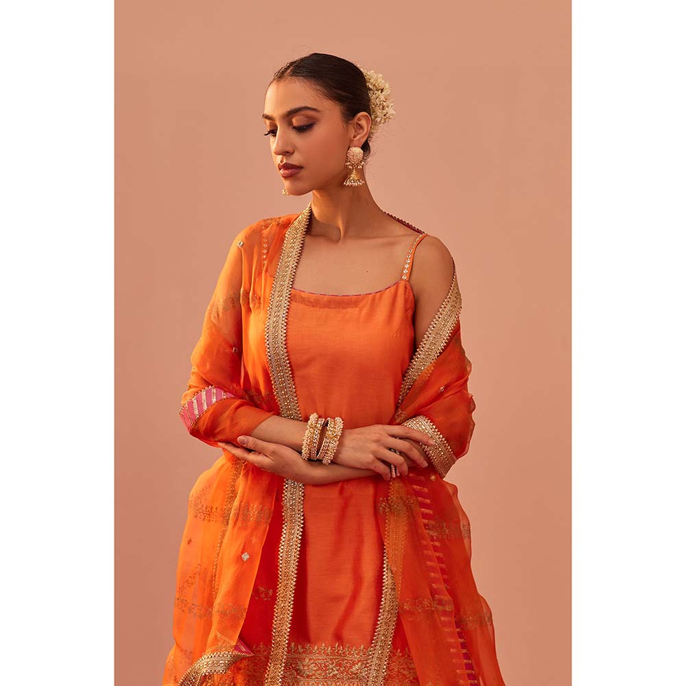 Sheetal Batra Orange Kurta With Sharara And Dupatta (Set of 3)