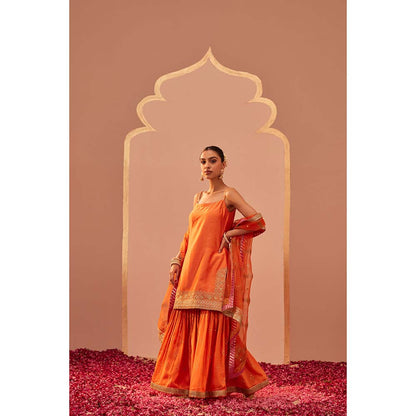 Sheetal Batra Orange Kurta With Sharara And Dupatta (Set of 3)