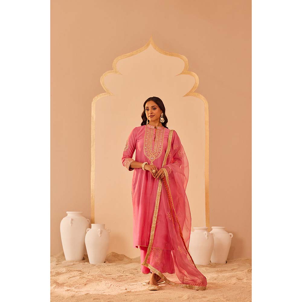 Sheetal Batra Pink Zaniab Kurta With Palazzo And Dupatta (Set of 3)