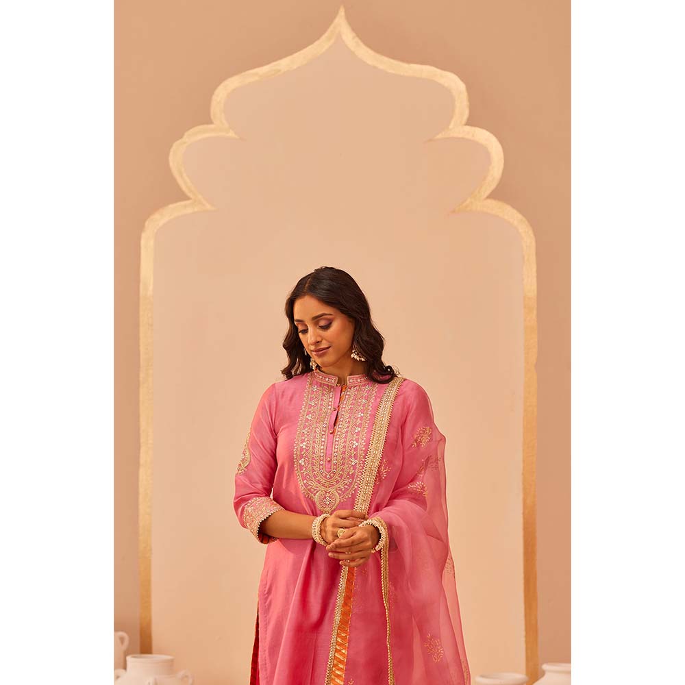 Sheetal Batra Pink Zaniab Kurta With Palazzo And Dupatta (Set of 3)