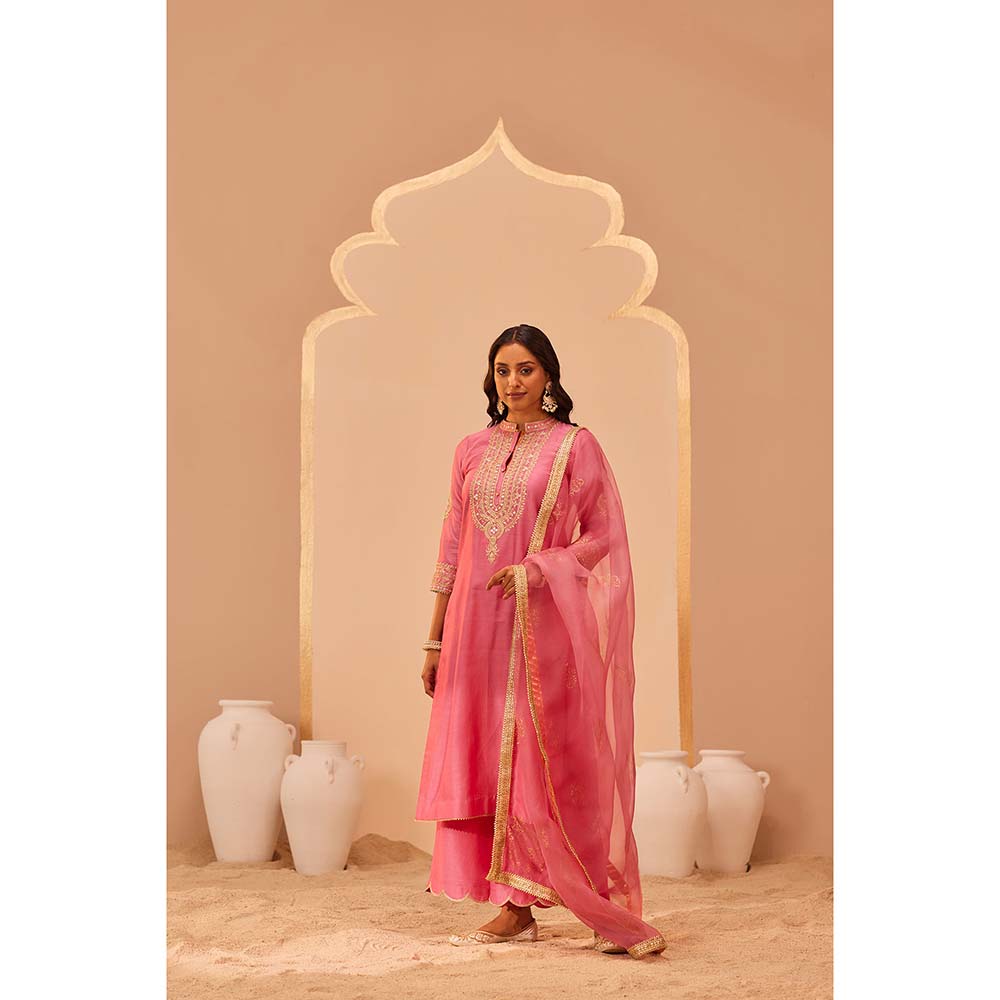 Sheetal Batra Pink Zaniab Kurta With Palazzo And Dupatta (Set of 3)