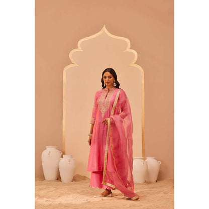 Sheetal Batra Pink Zaniab Kurta With Palazzo And Dupatta (Set of 3)