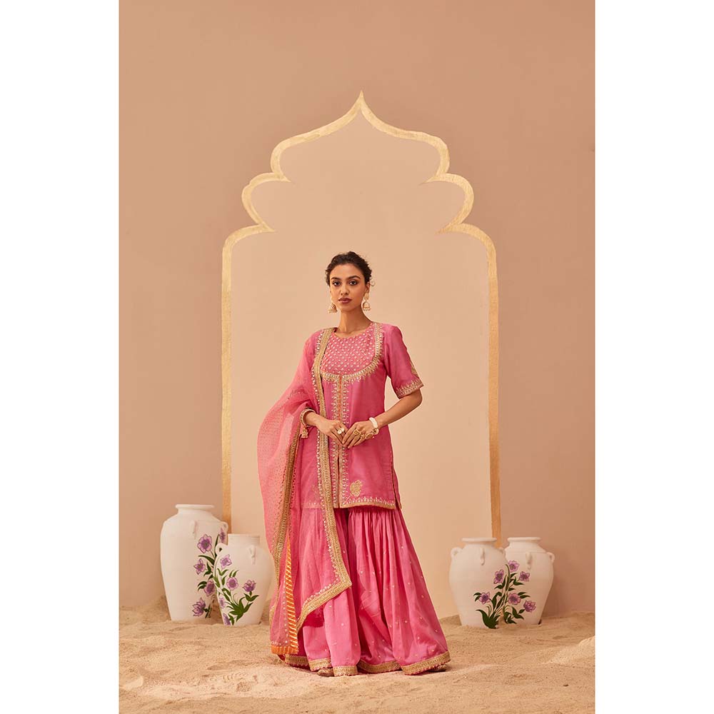 Sheetal Batra Pink Kurta With Sharara And Dupatta (Set of 3)
