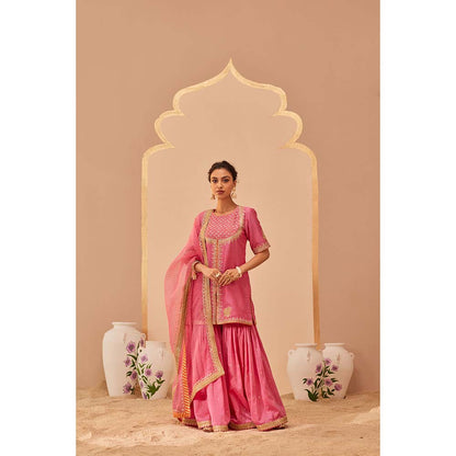 Sheetal Batra Pink Kurta With Sharara And Dupatta (Set of 3)