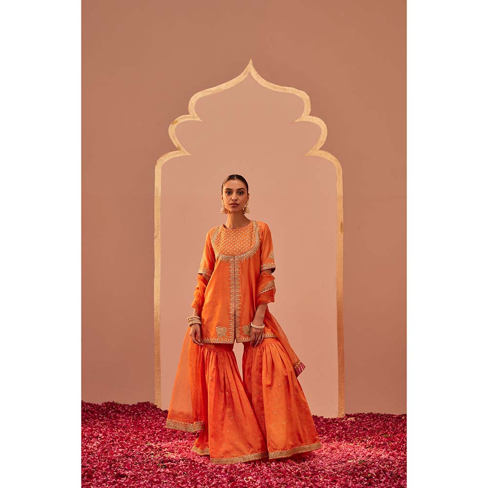 Sheetal Batra Orange Kurta With Sharara And Dupatta (Set of 3)
