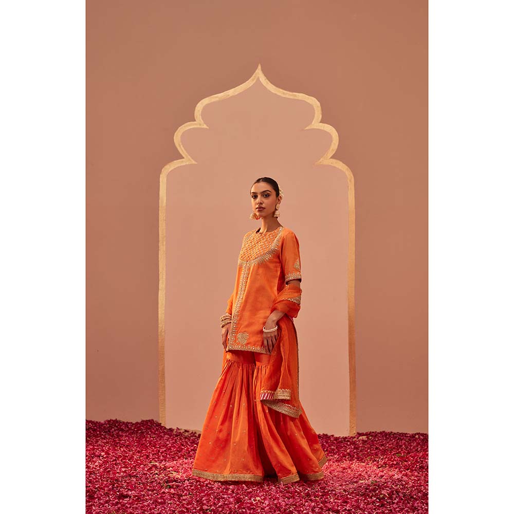 Sheetal Batra Orange Kurta With Sharara And Dupatta (Set of 3)