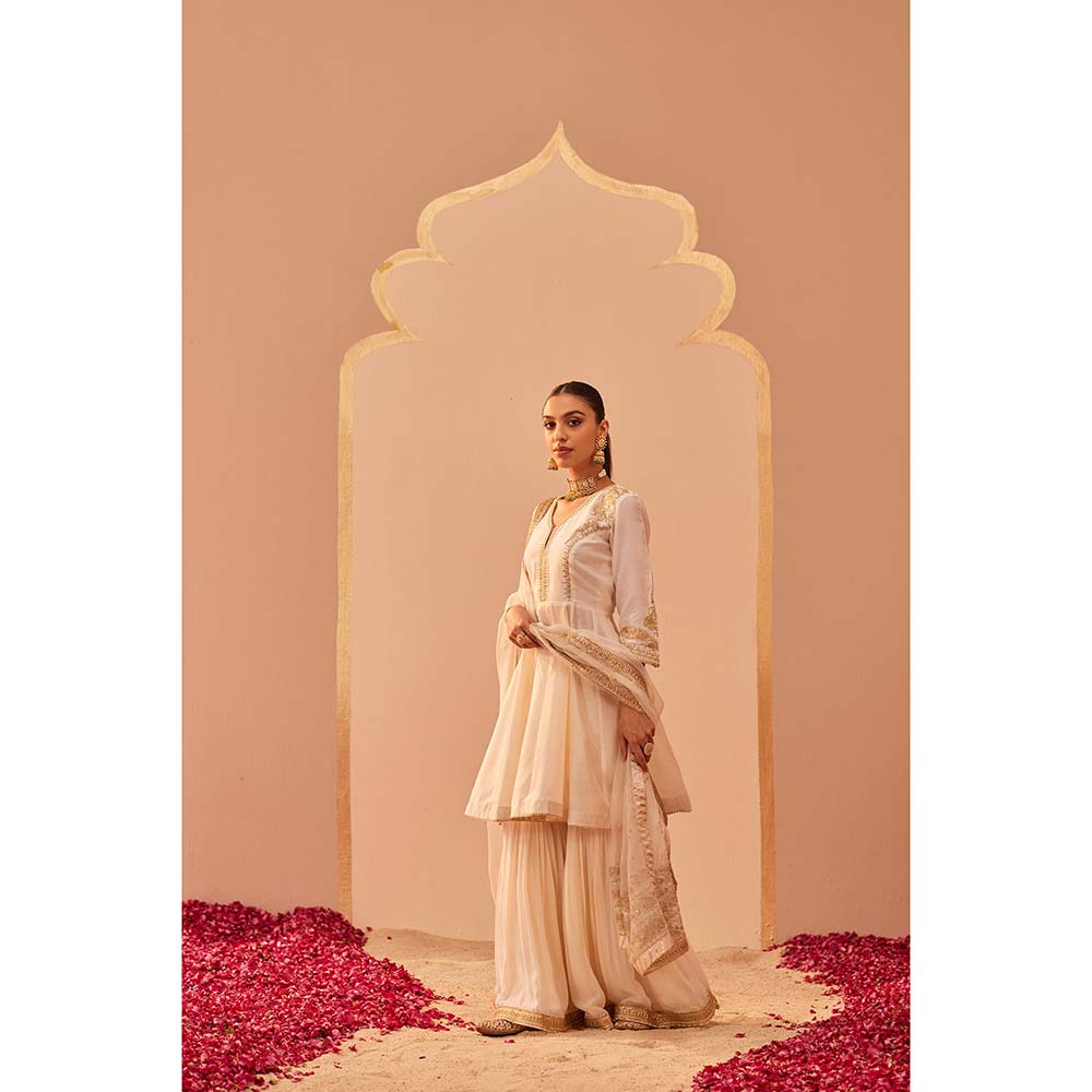 Sheetal Batra Ivory Kurta With Sharara And Dupatta (Set of 3)