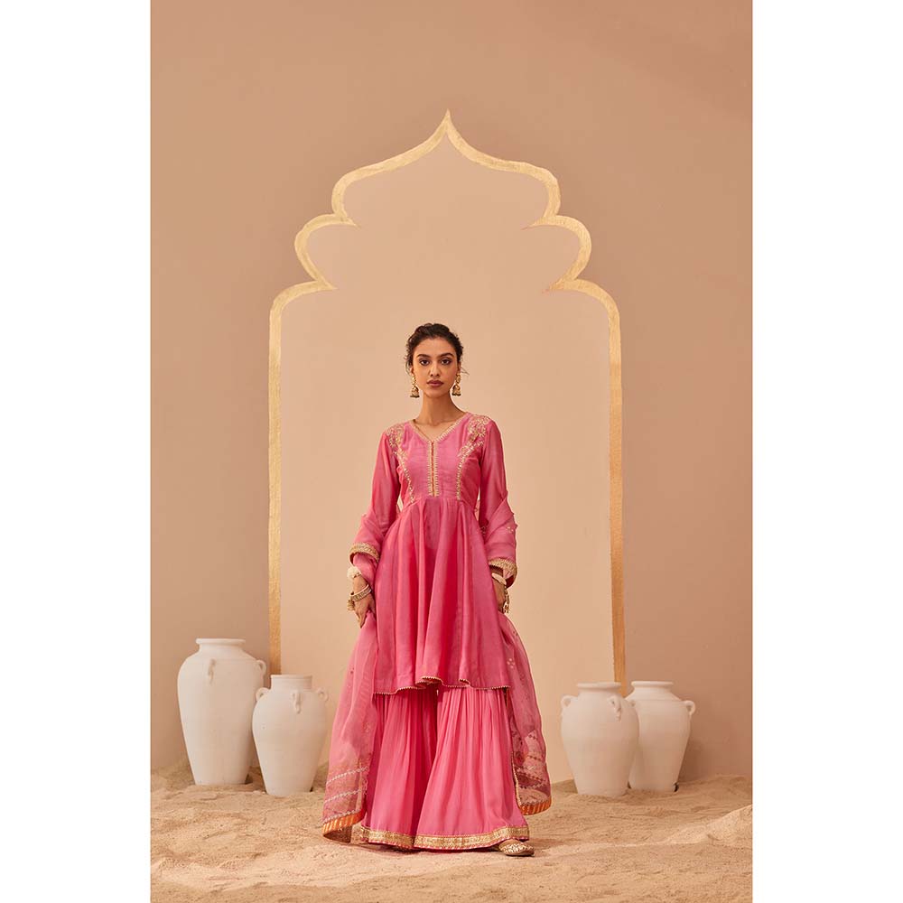 Sheetal Batra Pink Kurta With Sharara And Dupatta (Set of 3)