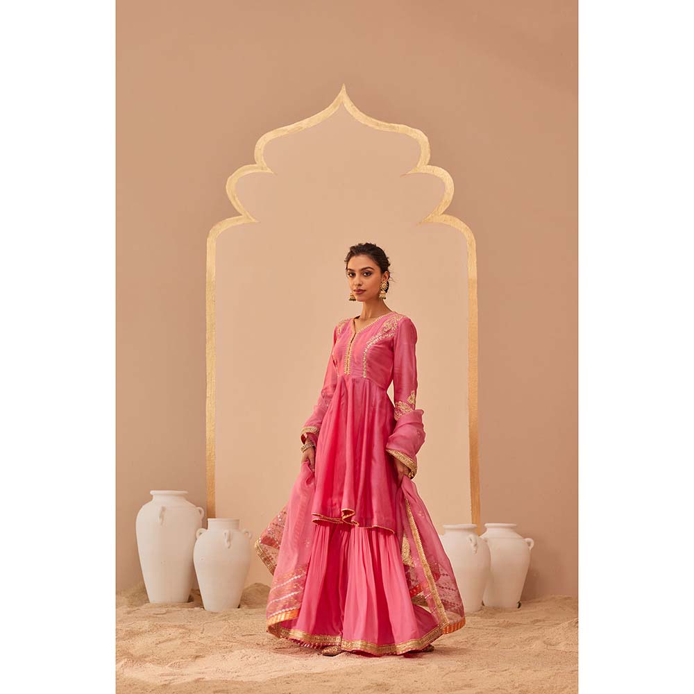 Sheetal Batra Pink Kurta With Sharara And Dupatta (Set of 3)