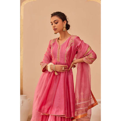 Sheetal Batra Pink Kurta With Sharara And Dupatta (Set of 3)