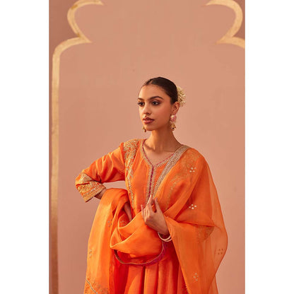 Sheetal Batra Orange Kurta With Sharara And Dupatta (Set of 3)