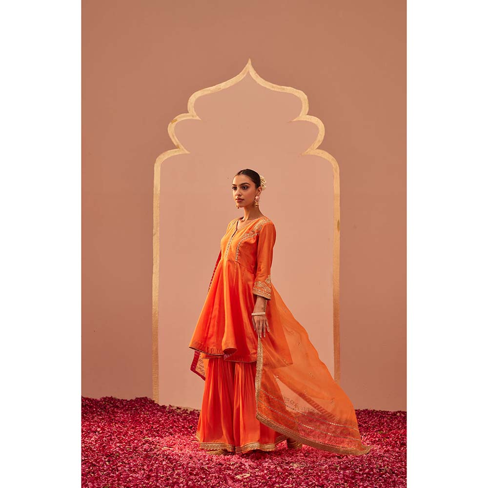 Sheetal Batra Orange Kurta With Sharara And Dupatta (Set of 3)