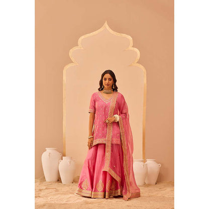 Sheetal Batra Pink Faiza Kurta With Lehenga And Dupatta (Set of 3)