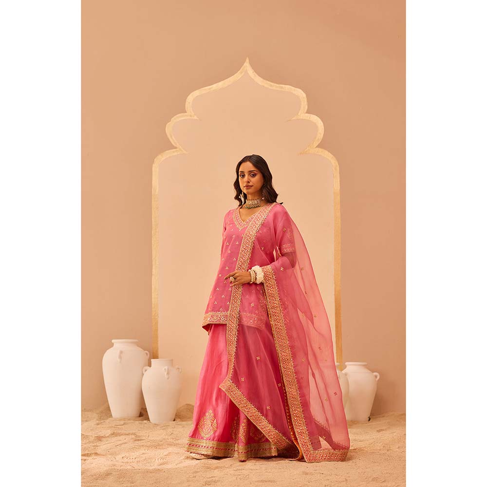 Sheetal Batra Pink Faiza Kurta With Lehenga And Dupatta (Set of 3)