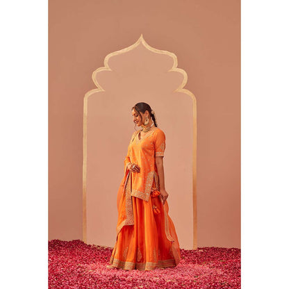 Sheetal Batra Orange Faiza Kurta With Lehenga And Dupatta (Set of 3)