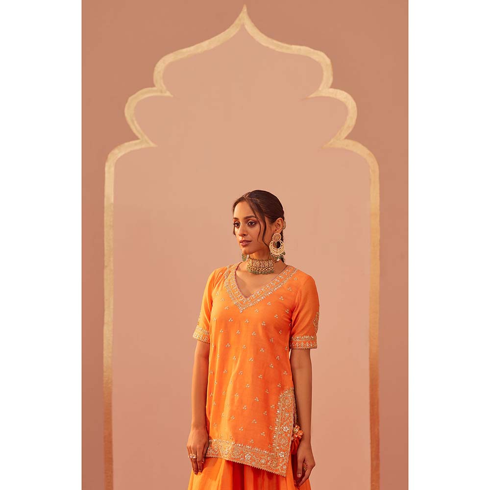 Sheetal Batra Orange Faiza Kurta With Lehenga And Dupatta (Set of 3)