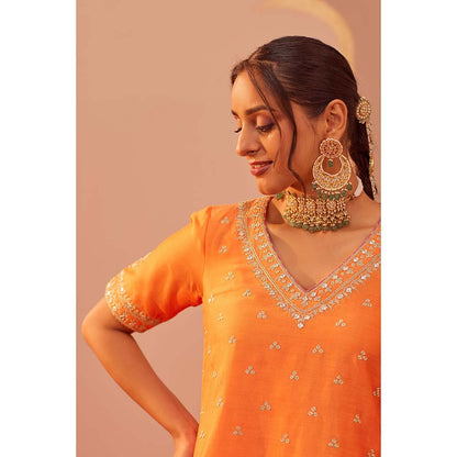 Sheetal Batra Orange Faiza Kurta With Lehenga And Dupatta (Set of 3)
