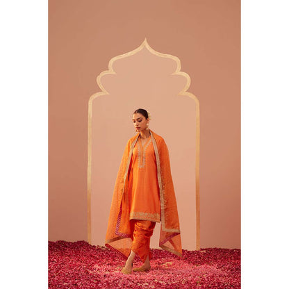 Sheetal Batra Orange Faheeda Kurta With Dhoti And Dupatta (Set of 3)