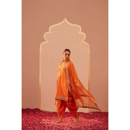 Sheetal Batra Orange Faheeda Kurta With Dhoti And Dupatta (Set of 3)