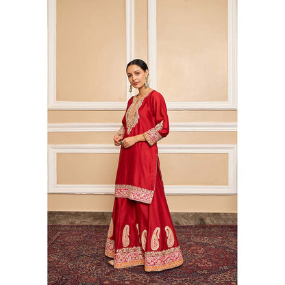 Sheetal Batra Red Kurta With Sharara And Dupatta (Set of 3)