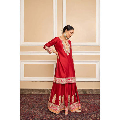 Sheetal Batra Red Kurta With Sharara And Dupatta (Set of 3)