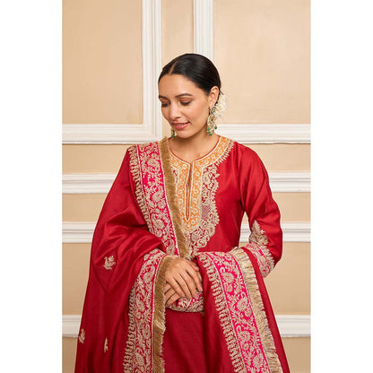 Sheetal Batra Red Kurta With Sharara And Dupatta (Set of 3)