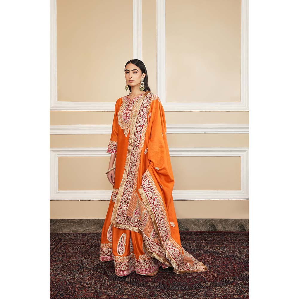 Sheetal Batra Orange Kurta With Sharara And Dupatta (Set of 3)