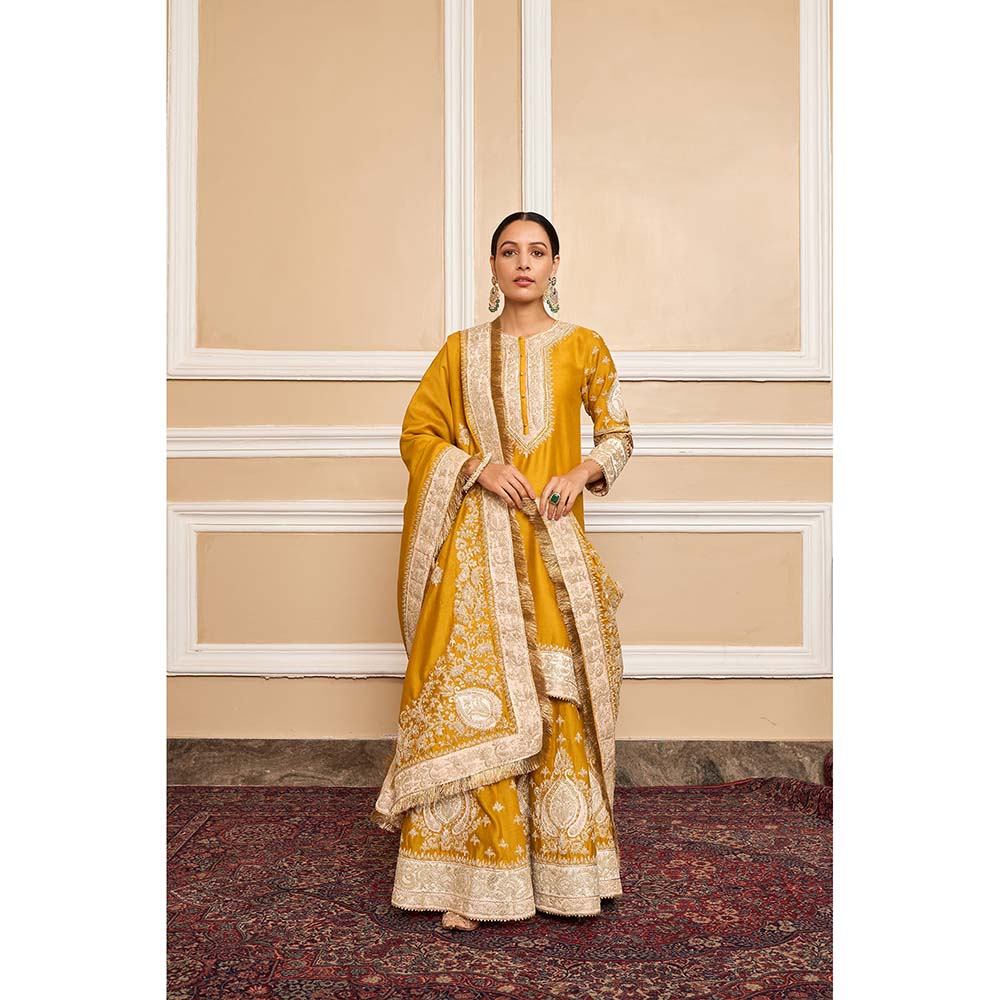 Sheetal Batra Mustard Kurta With Sharara And Dupatta (Set of 3)