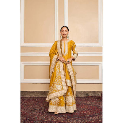 Sheetal Batra Mustard Kurta With Sharara And Dupatta (Set of 3)