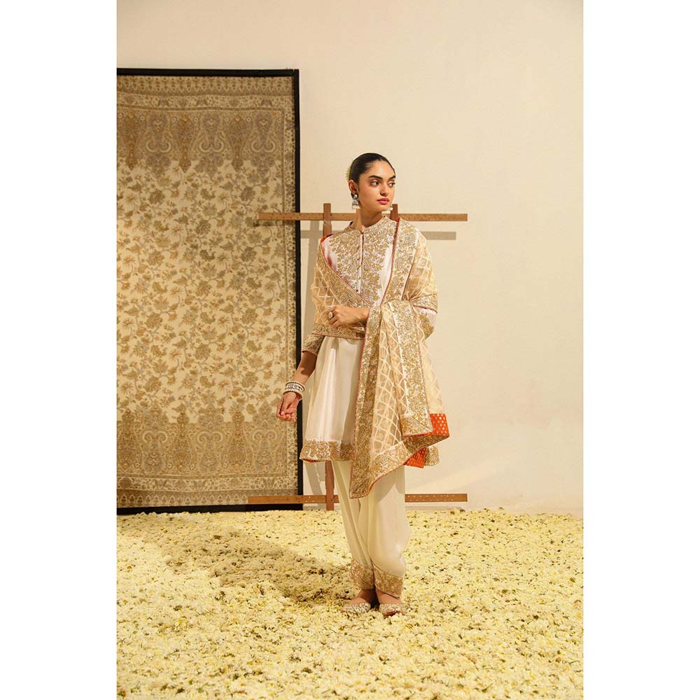 Sheetal Batra Ivory Rajak Short Kurta with Salwar and Dupatta (Set of 3)