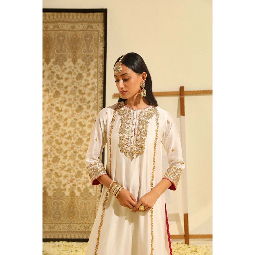 Sheetal Batra Ivory Shiza Long A-Line Kurta with Palazzo and Dupatta (Set of 3)