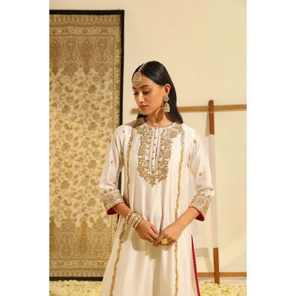 Sheetal Batra Ivory Shiza Long A-Line Kurta with Palazzo and Dupatta (Set of 3)
