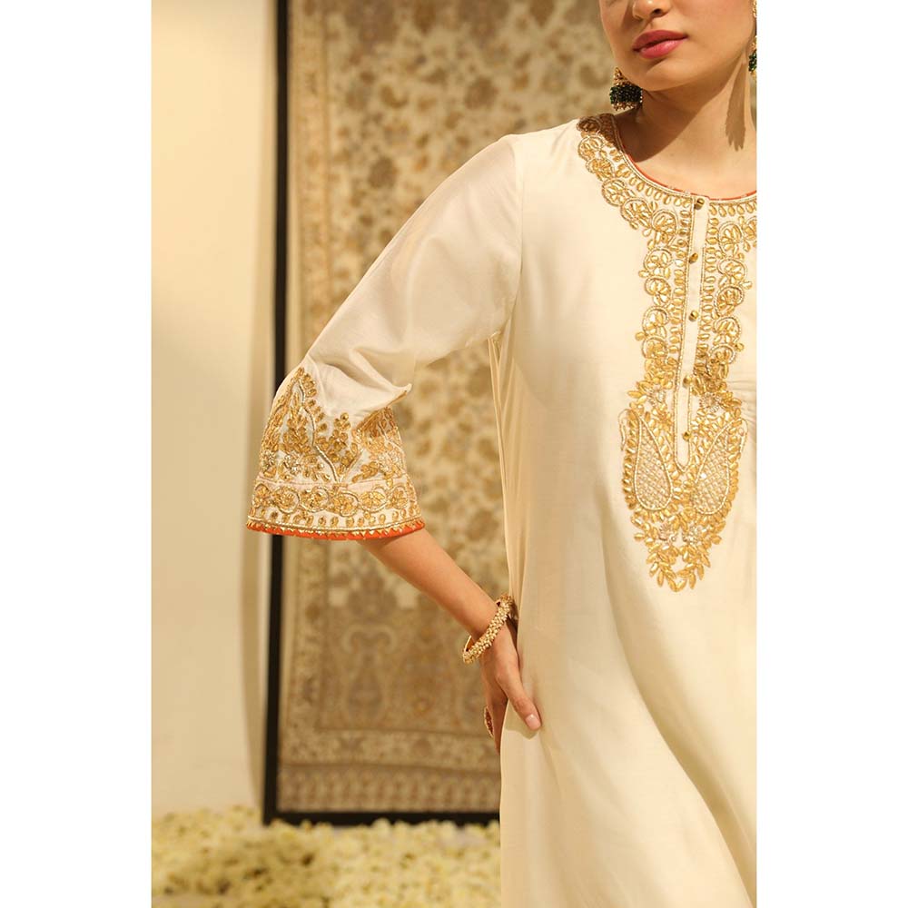 Sheetal Batra Ivory Sahana Long A-Line Kurta with Palazzo and Dupatta (Set of 3)