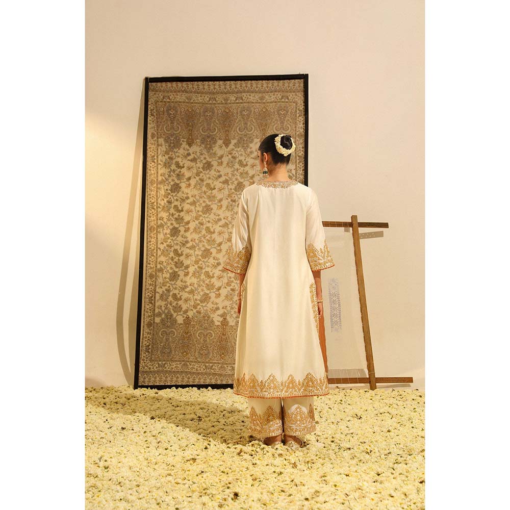 Sheetal Batra Ivory Sahana Long A-Line Kurta with Palazzo and Dupatta (Set of 3)