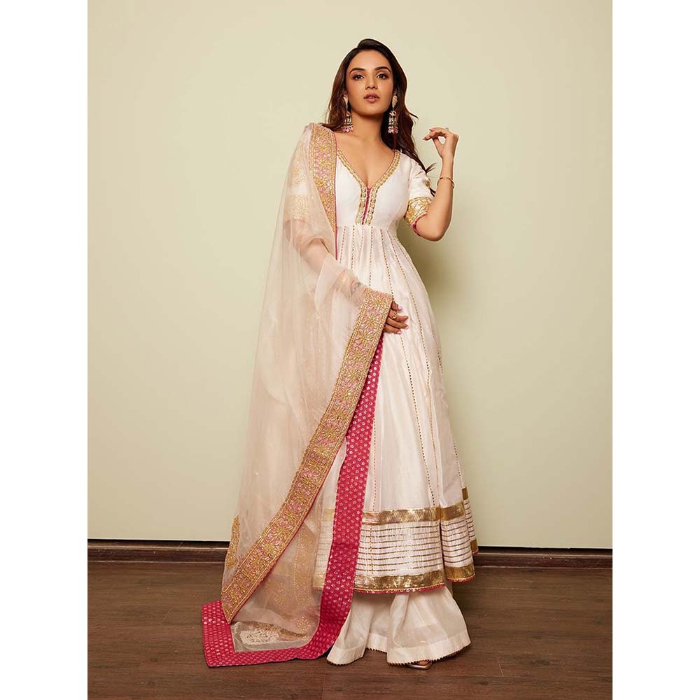 Sheetal Batra Ivory Shaiz Anarkali with Lehenga and Dupatta (Set of 3)