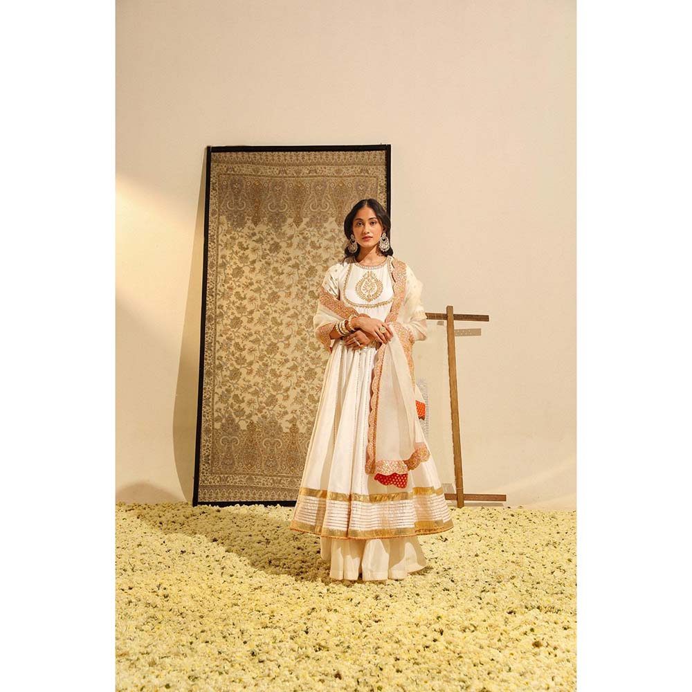 Sheetal Batra Ivory Irshaad Anarkali with Lehenga and Dupatta (Set of 3)