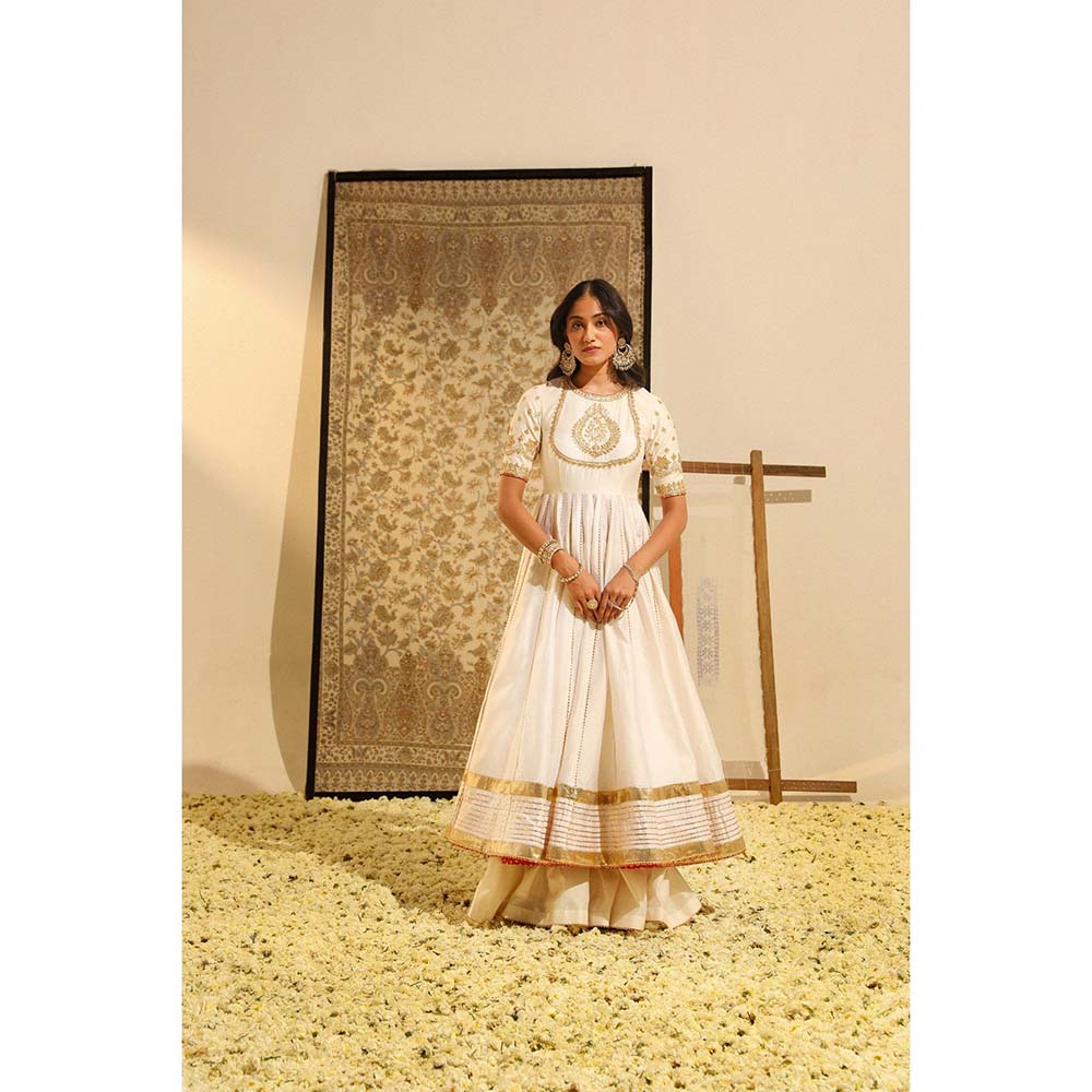 Sheetal Batra Ivory Irshaad Anarkali with Lehenga and Dupatta (Set of 3)