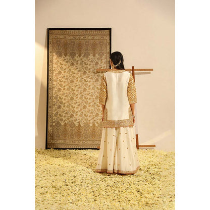 Sheetal Batra Ivory Shadaab Short Kurta with Sharara and Dupatta (Set of 3)