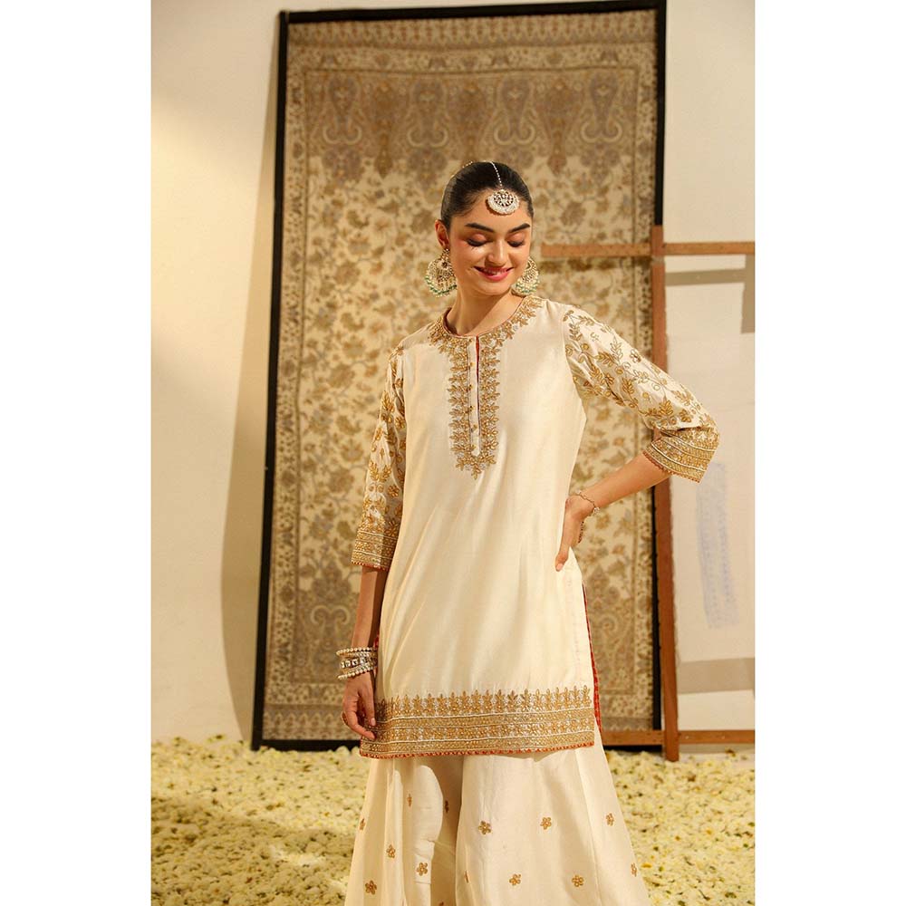 Sheetal Batra Ivory Suleman Short Kurta with Sharara and Dupatta (Set of 3)