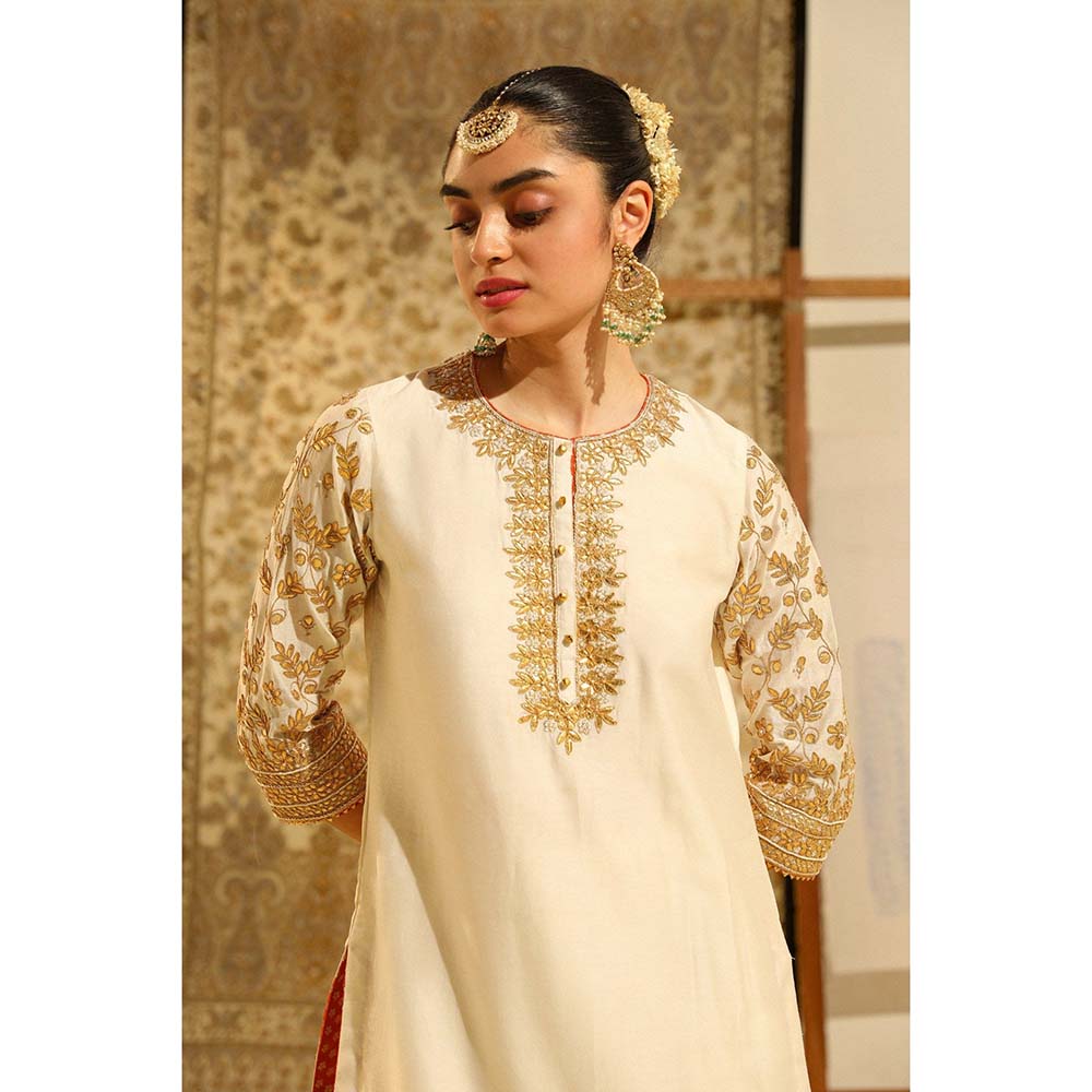 Sheetal Batra Ivory Suleman Short Kurta with Sharara and Dupatta (Set of 3)