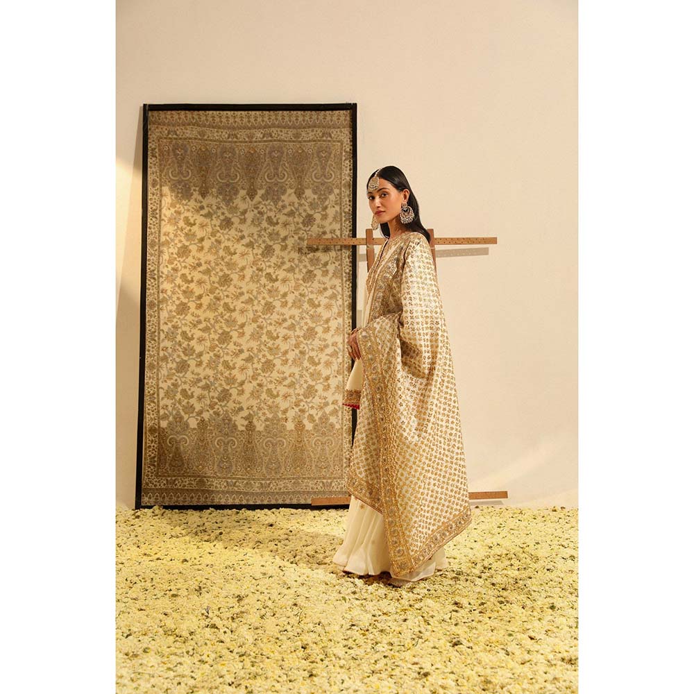 Sheetal Batra Ivory Shamshul Short Kurta with Sharara and Dupatta (Set of 3)