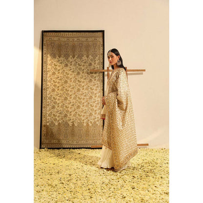 Sheetal Batra Ivory Shamshul Short Kurta with Sharara and Dupatta (Set of 3)