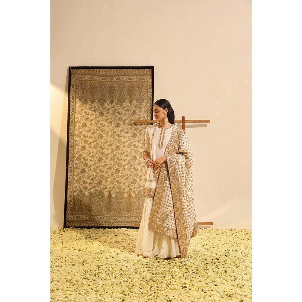 Sheetal Batra Ivory Siraj Short Kurta with Sharara and Dupatta (Set of 3)