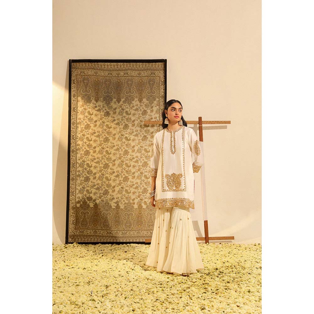 Sheetal Batra Ivory Siraj Short Kurta with Sharara and Dupatta (Set of 3)